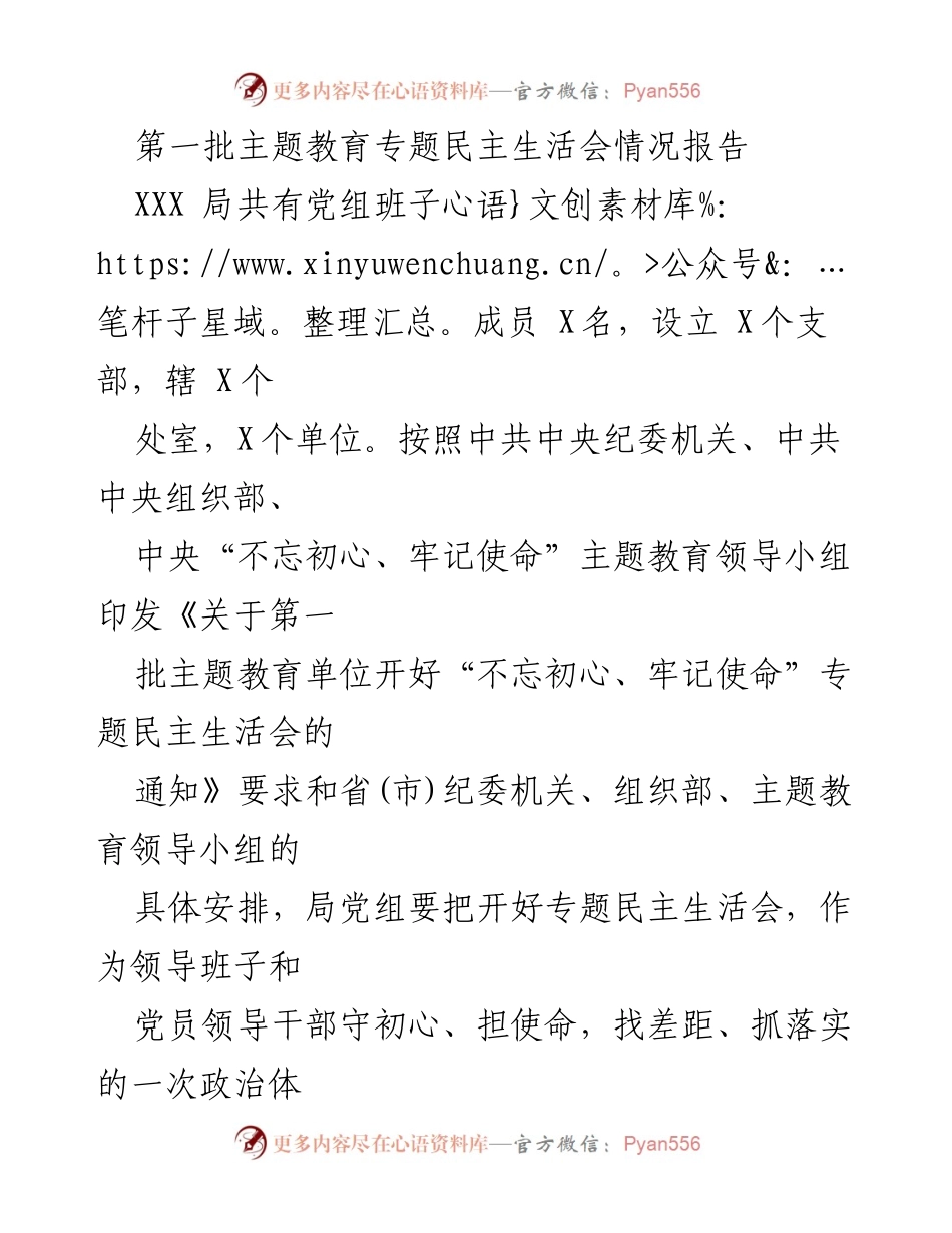 [报告] 主题教育 - 第一批主题教育专题民主生活会情况报告.docx_第1页