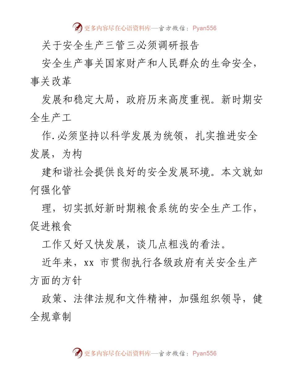 [调研报告] 安全生产 - 加强粮食系统安全生产的组织与责任落实.docx_第1页