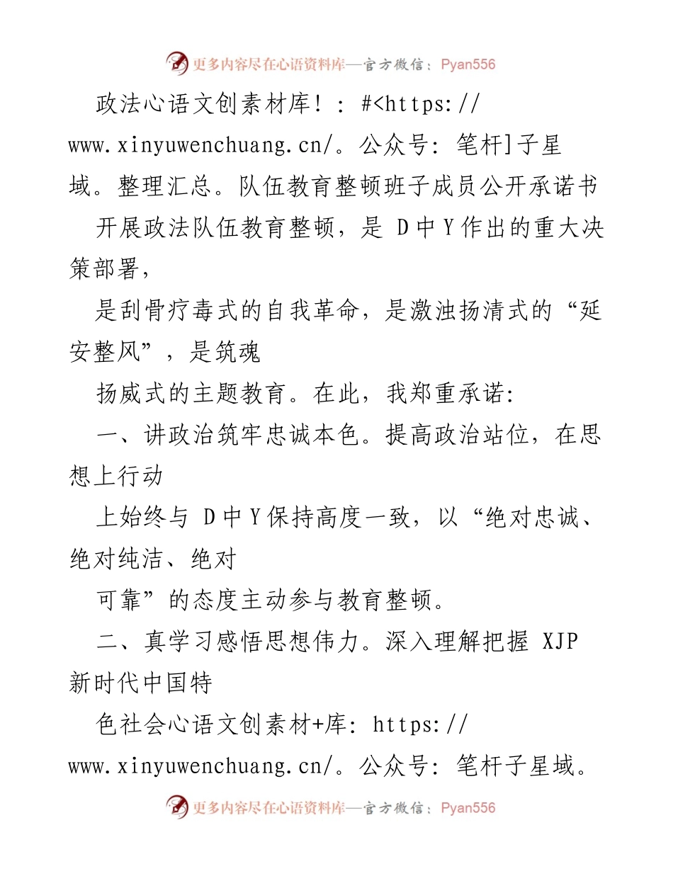 [承诺书] 政法队伍教育整顿 - 政法队伍教育整顿班子成员公开承诺书.docx_第1页
