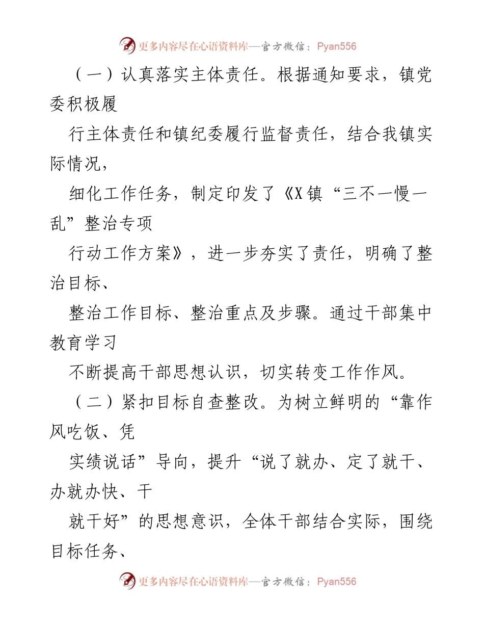 [报告] 镇纪委 - X镇“三不一慢一乱”专项整治行动开展情况报告.docx_第2页