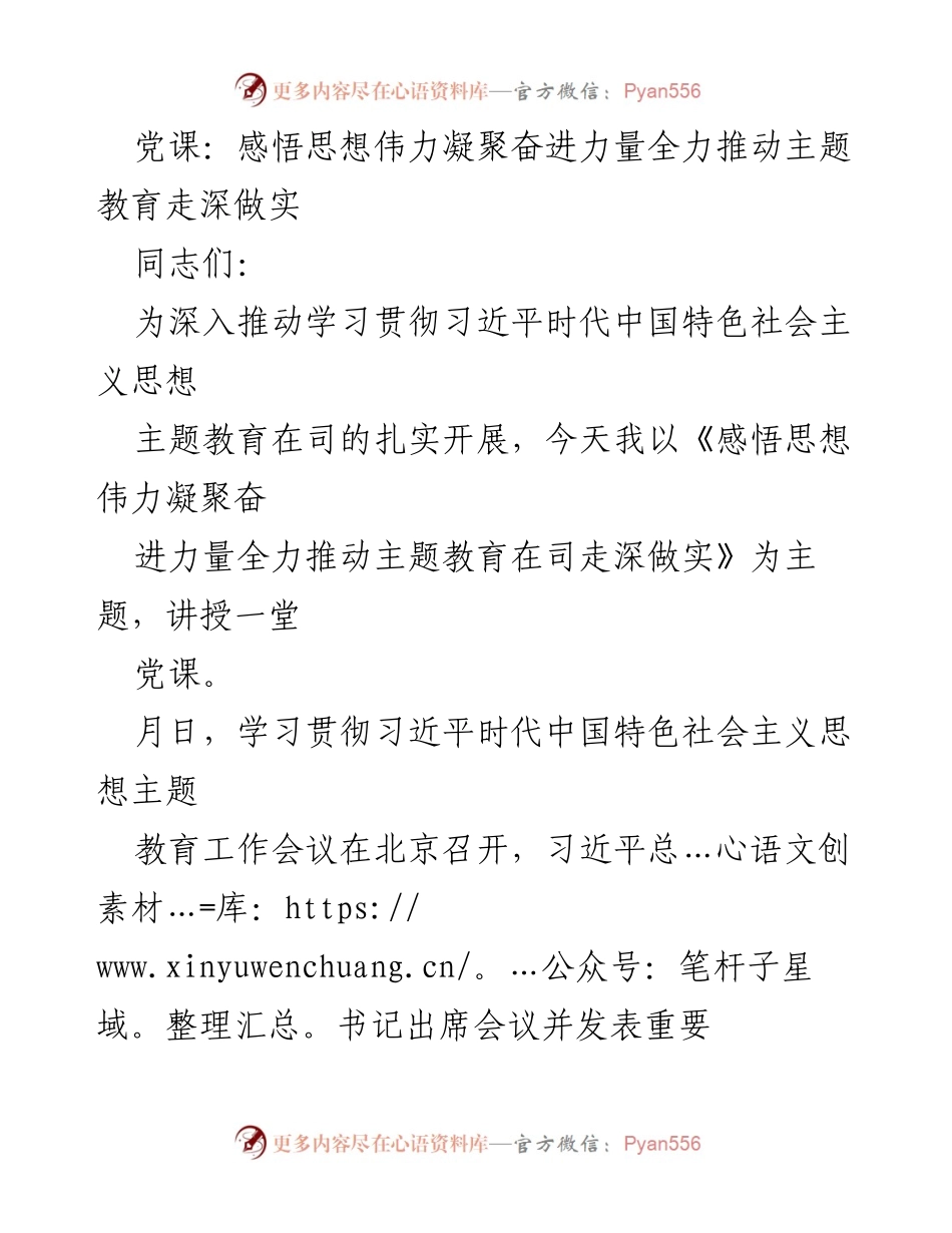 [党课] 学习贯彻习近平思想 - 深入推动主题教育的战略意义与实践路径.docx_第1页