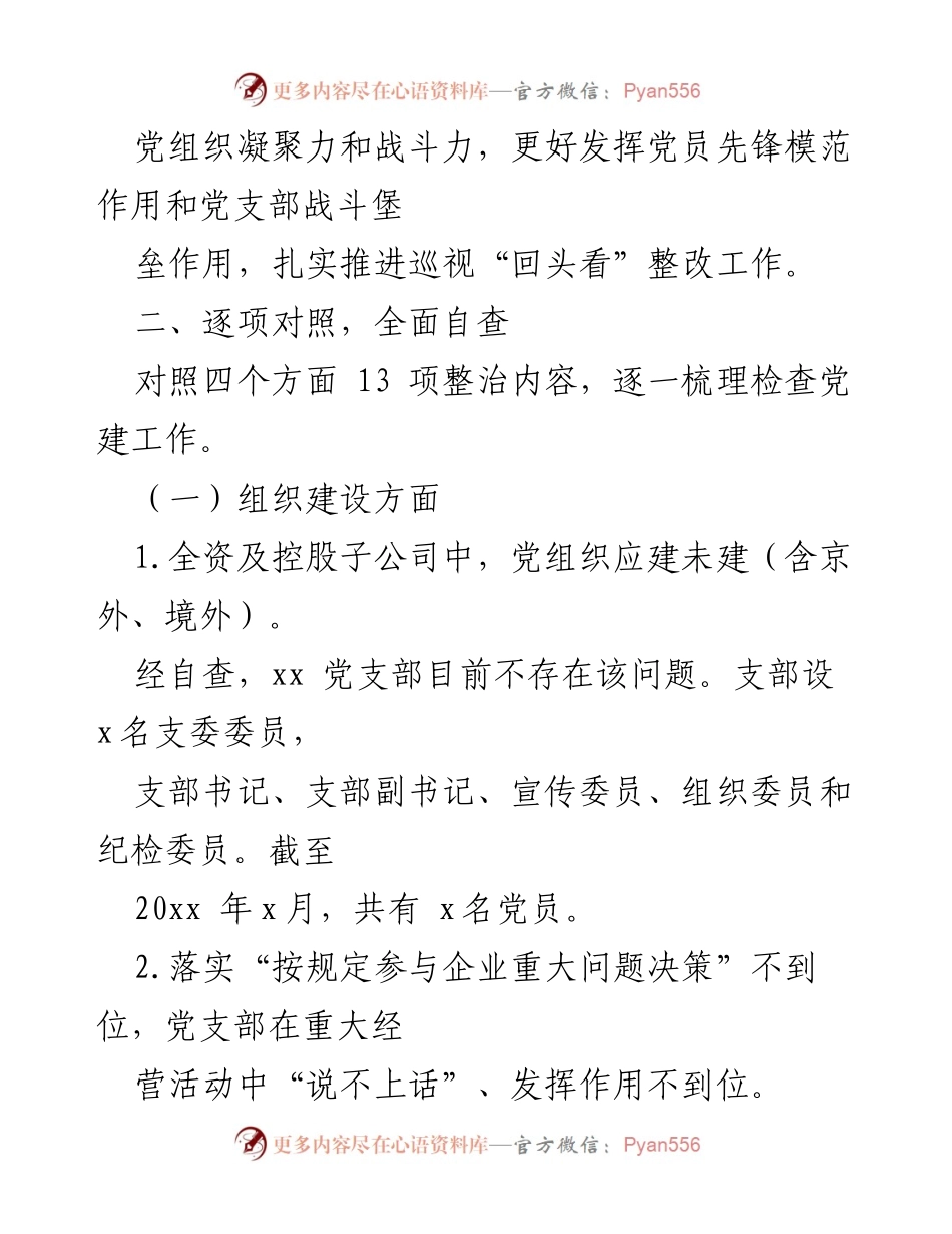[调研报告] 党建工作专项整治 - 公司党支部党建工作自查报告总结.docx_第2页