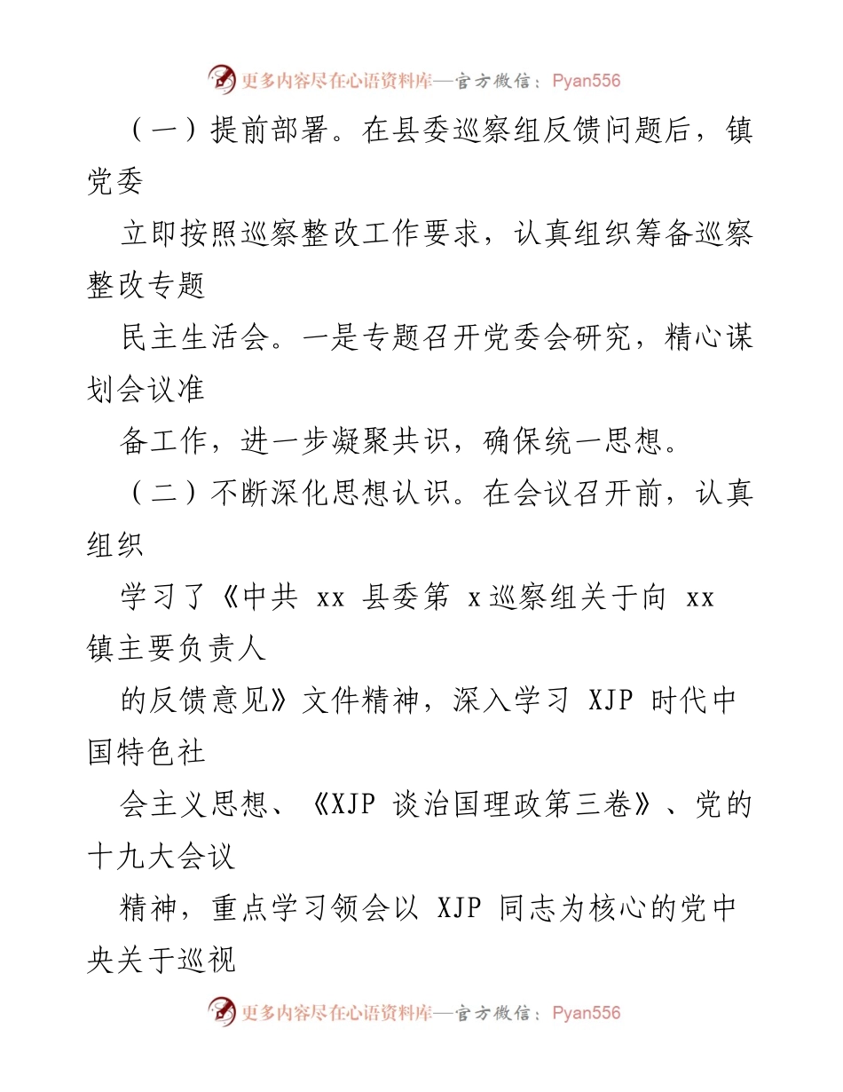 [报告] 巡察整改 - 镇领导班子巡察整改专题民主生活会情况报告.docx_第2页