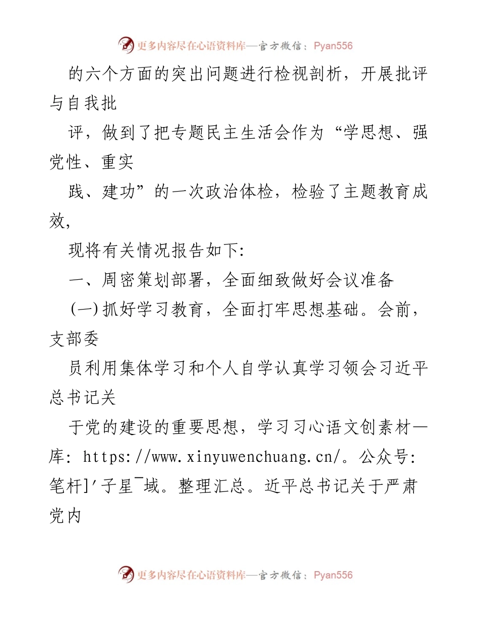 [报告] 党支部 - 学习贯彻习近平新时代中国特色社会主义思想专题民主生活会开展情况总结.docx_第2页