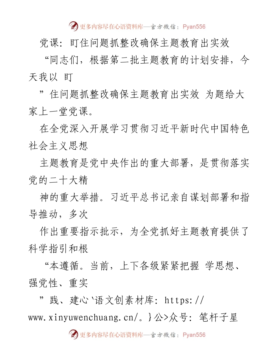 [党课] 主题教育 - 盯住问题抓整改确保主题教育出实效.docx_第1页