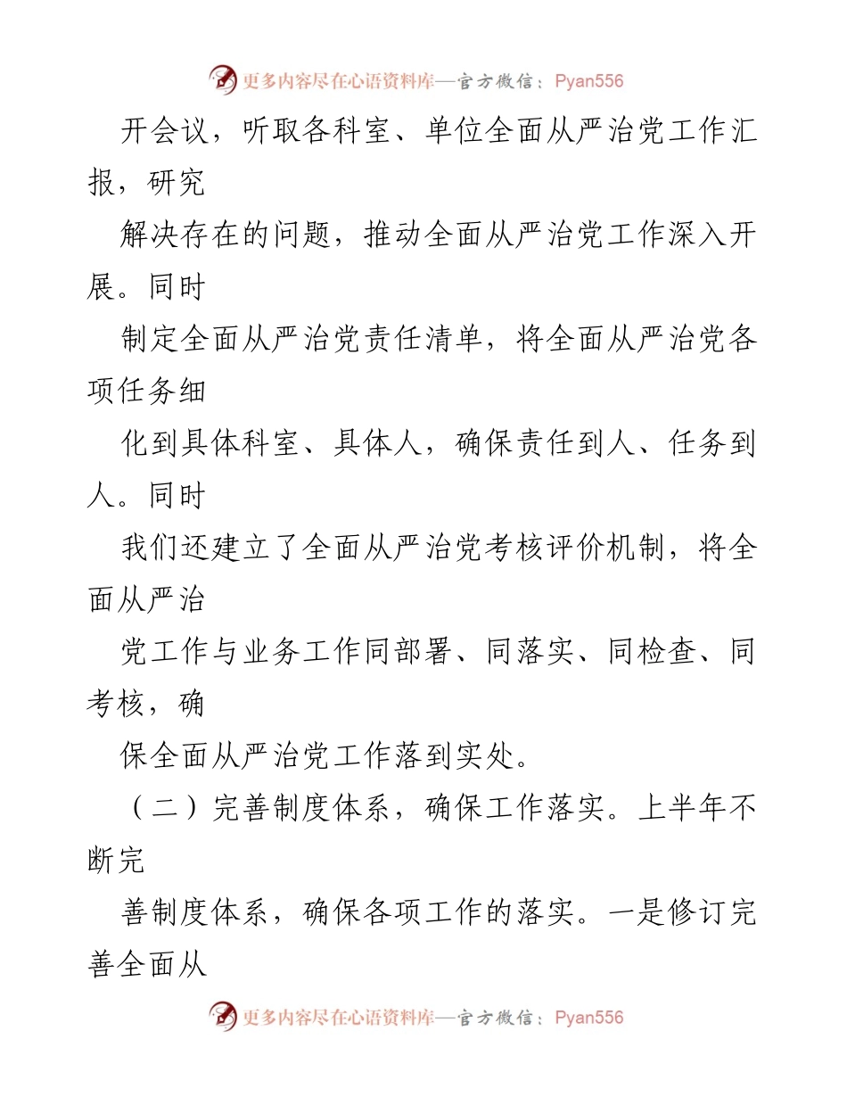 [报告] 工作总结 - 2024年上半年全面从严治党工作情况总结报告.docx_第2页