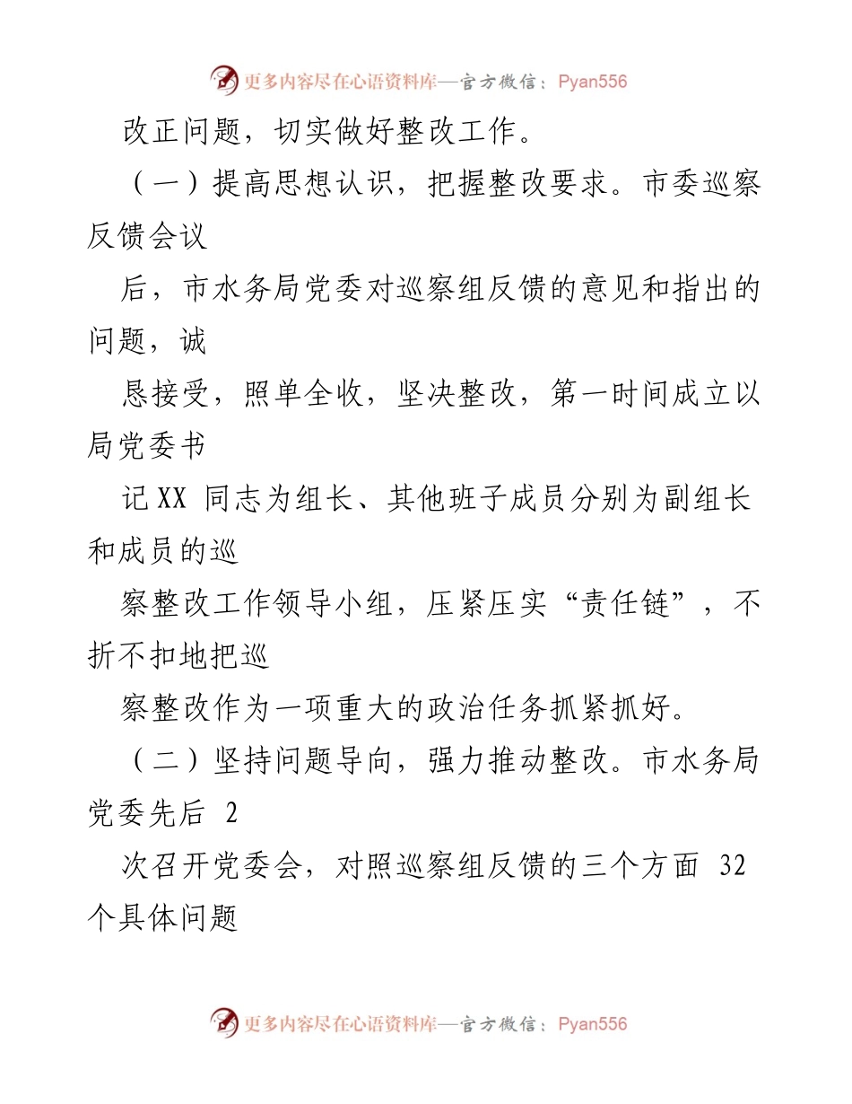 [报告] 巡察整改 - 市水务局巡察整改进展情况报告.docx_第2页