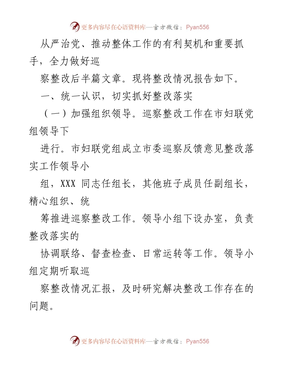 [报告] 市妇联 - 市妇联党组关于市委第X巡察组反馈意见整改情况的报告.docx_第2页