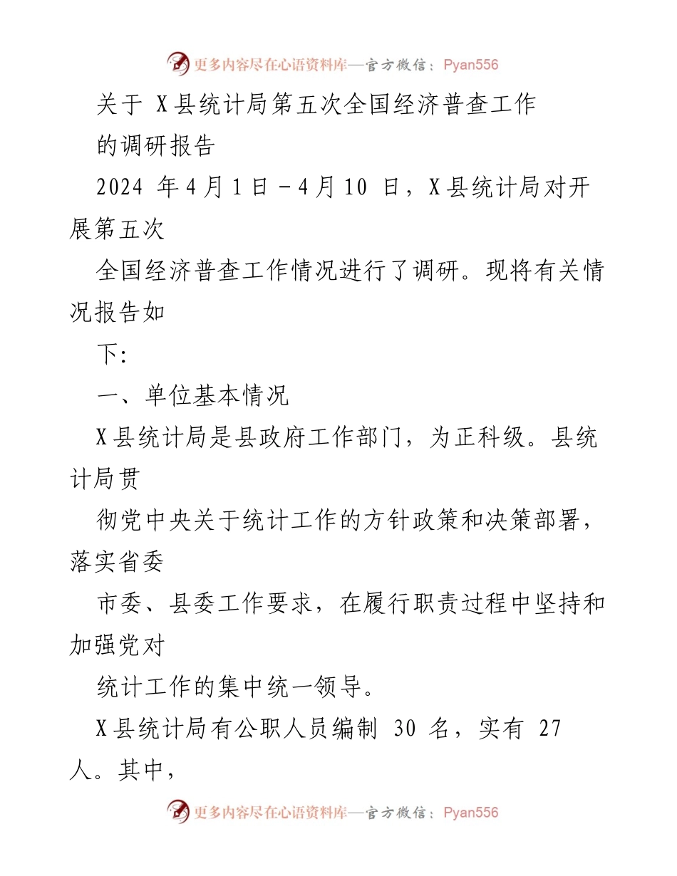 [调研报告] 第五次全国经济普查 - X县统计局经济普查工作调研报告.docx_第1页