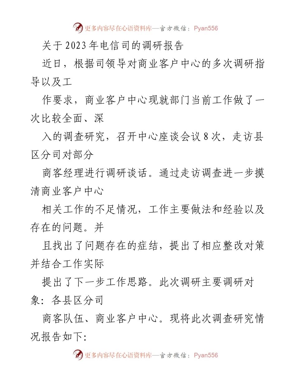 [调研报告] 电信行业 - 2023年商业客户中心小微DICT业务调研与整改建议.docx_第1页