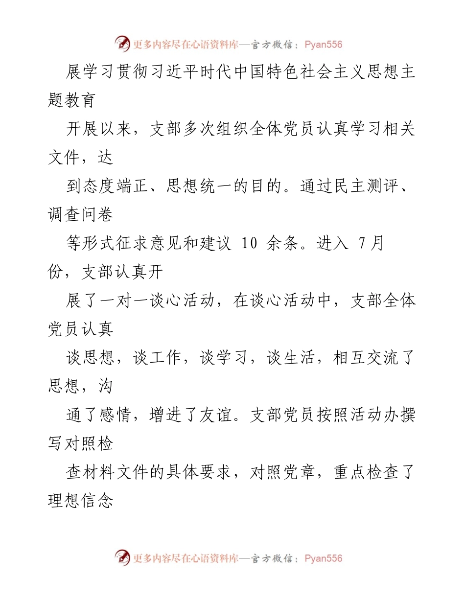 [报告] 党支部会议 - 学习贯彻习近平新时代中国特色社会主义思想专题组织生活会情况报告.docx_第2页