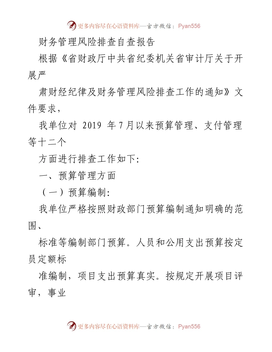 [调研报告] 财务管理风险排查 - 财务管理风险排查自查报告总结.docx_第1页