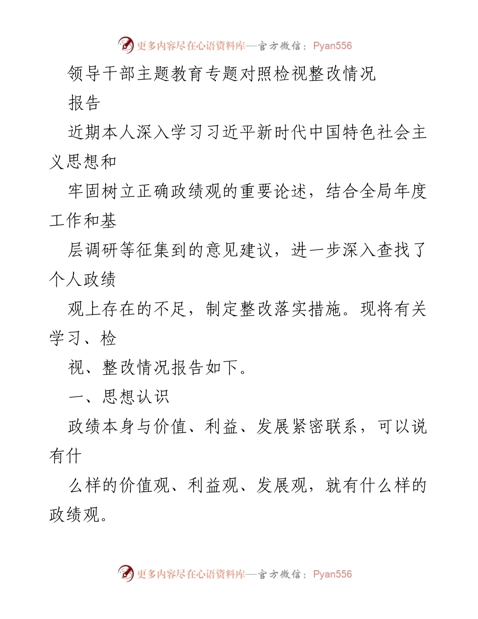 [报告] 主题教育 - 领导干部主题教育对照检视整改情况总结.docx_第1页