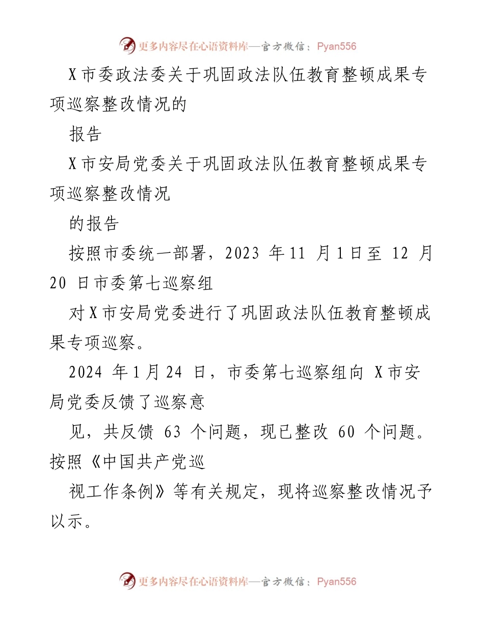 [报告] 巡察整改 - 巩固政法队伍教育整顿成果专项巡察整改情况报告.docx_第2页