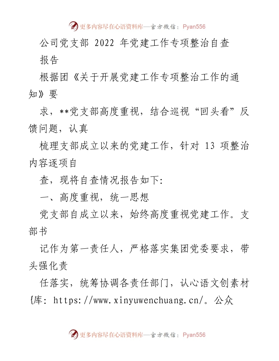 [报告] 党建工作 - 2022年党建工作专项整治自查报告.docx_第1页