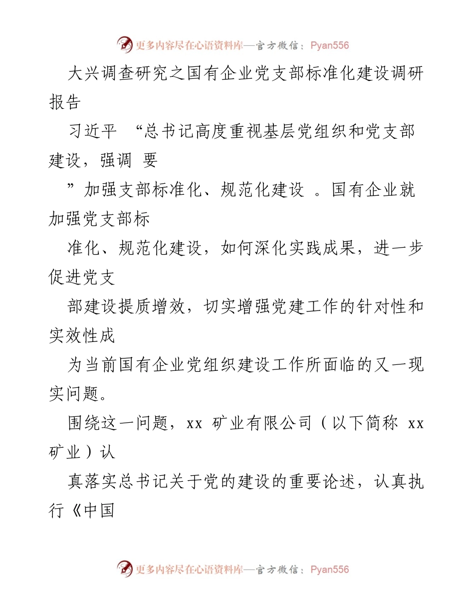 [调研报告] 国有企业 - 大兴国有企业党支部标准化建设调研报告.docx_第1页