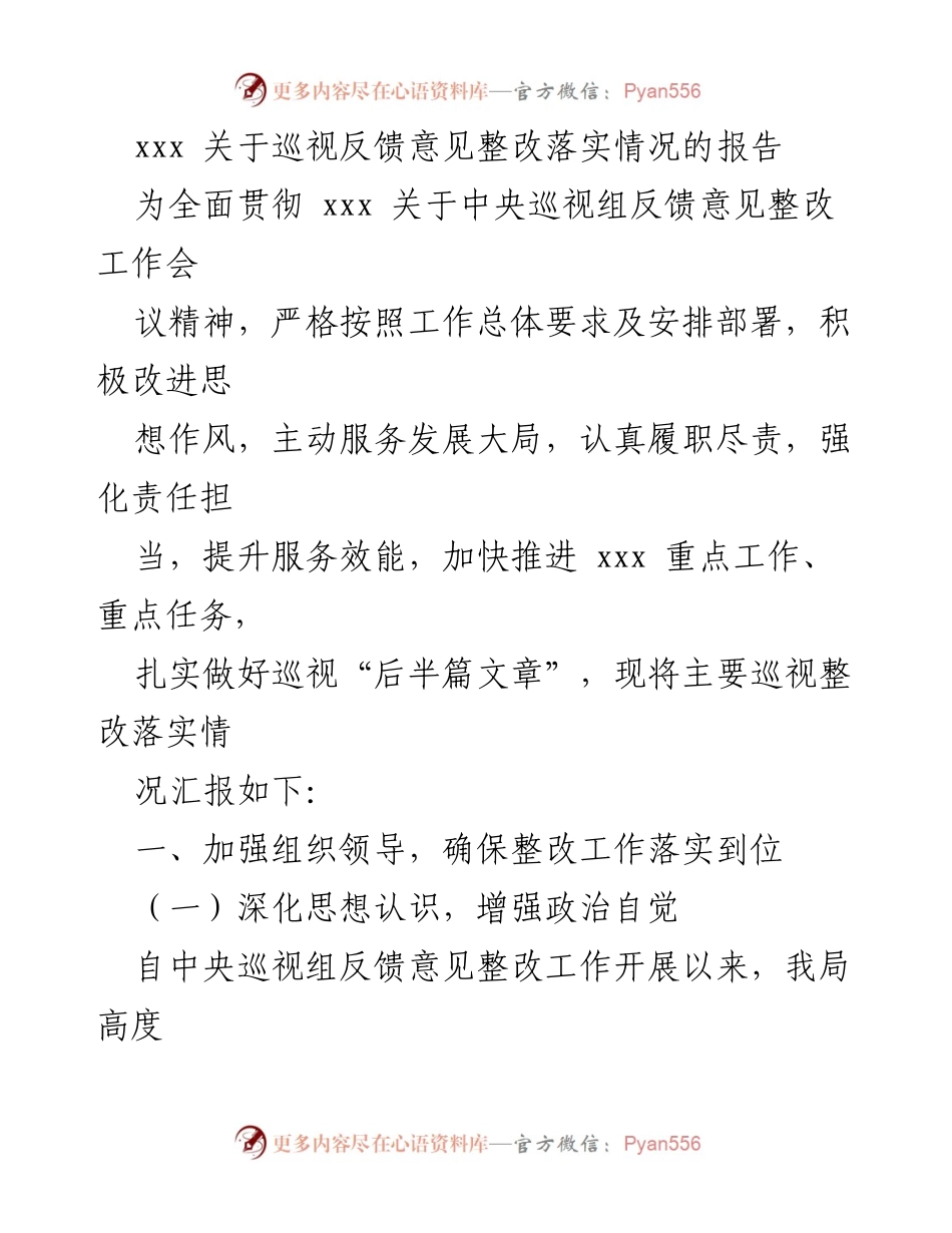 [报告] 工作会议 - 巡视反馈意见整改落实情况汇报.docx_第1页