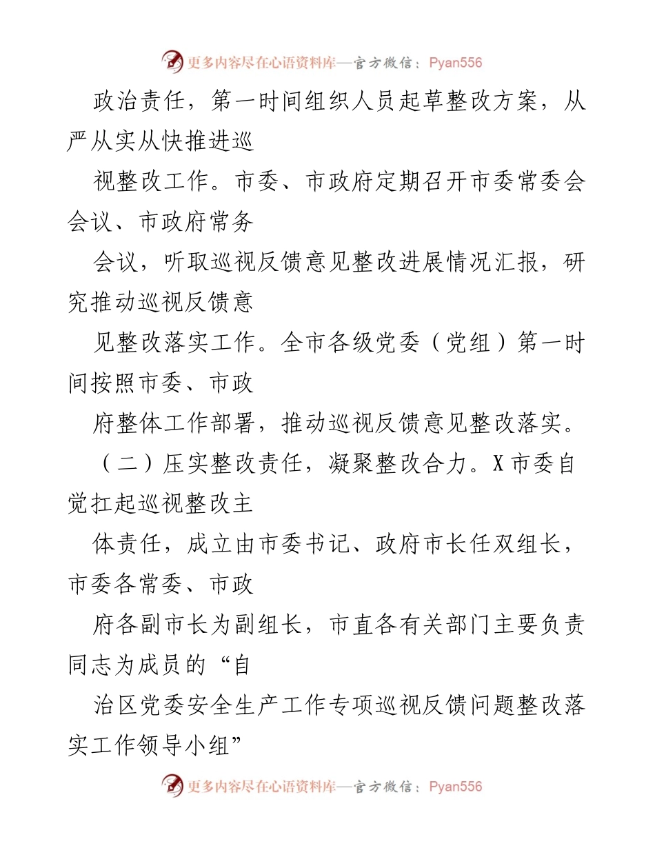 [报告] 安全生产专项巡视 - X市安全生产工作专项巡视整改进展情况报告.docx_第2页