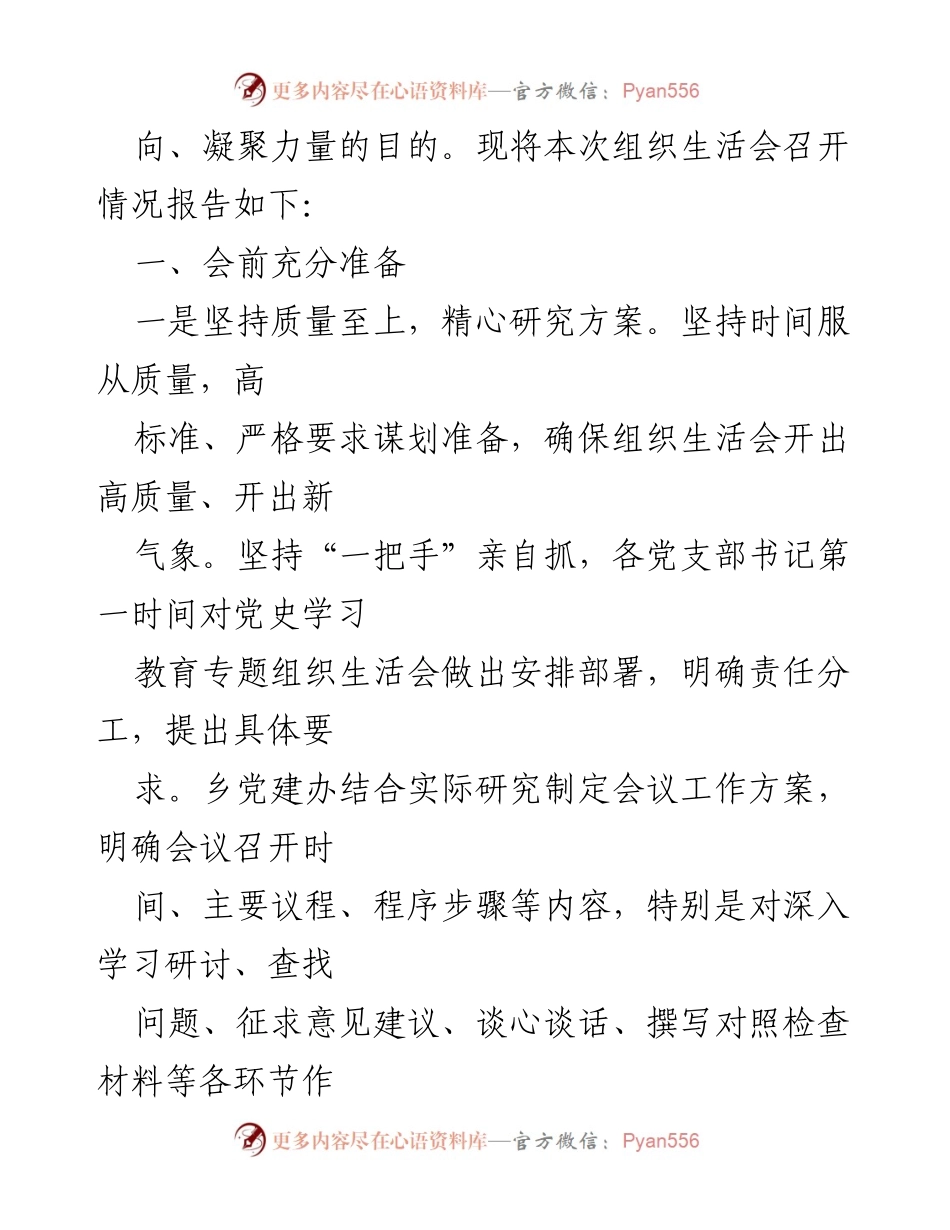 [报告] 乡镇组织生活会 - XX乡党史学习教育专题组织生活会情况报告.docx_第2页