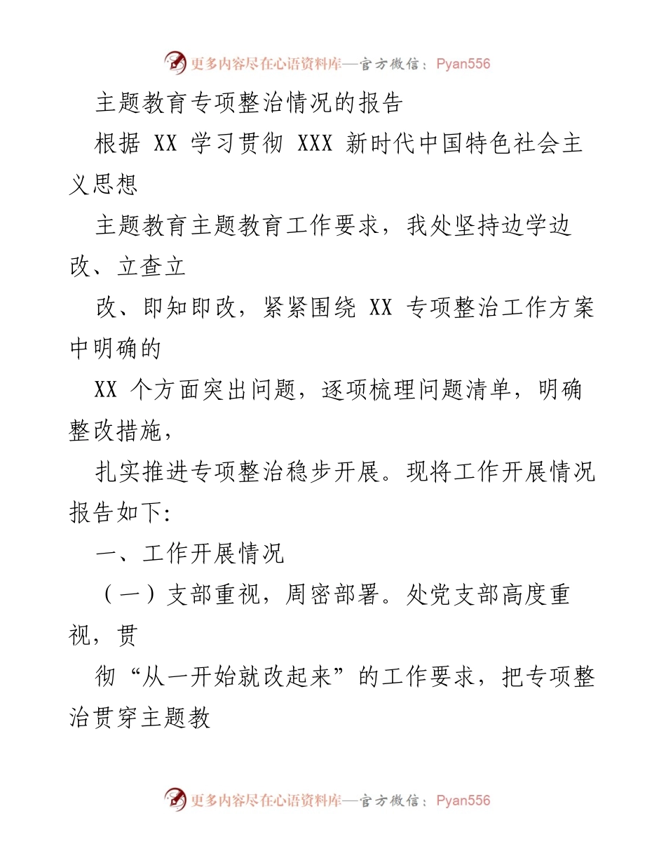 [报告] 工作总结 - 主题教育专项整治工作开展情况总结.docx_第1页