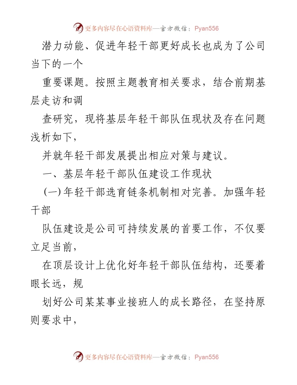 [调研报告] 国企年轻干部队伍建设 - 基层年轻干部队伍现状及发展对策分析.docx_第2页