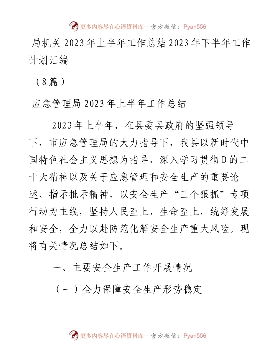 （8篇）局机关2023年上半年工作总结2023年下半年工作计划汇编.docx_第1页