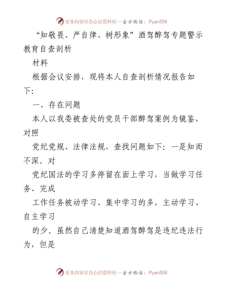[材料] 会议 - 酒驾醉驾警示教育自查与整改报告.docx_第1页