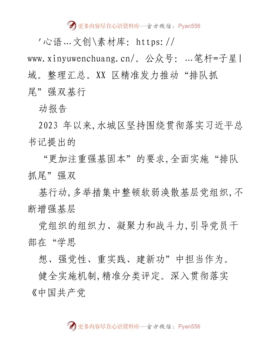 [调研报告] 党建工作 - 推动基层党组织建设的“排队抓尾”行动实施报告.docx_第1页