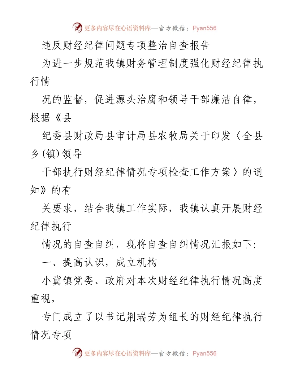 [调研报告] 财务管理 - 财经纪律执行情况专项整治自查报告.docx_第1页