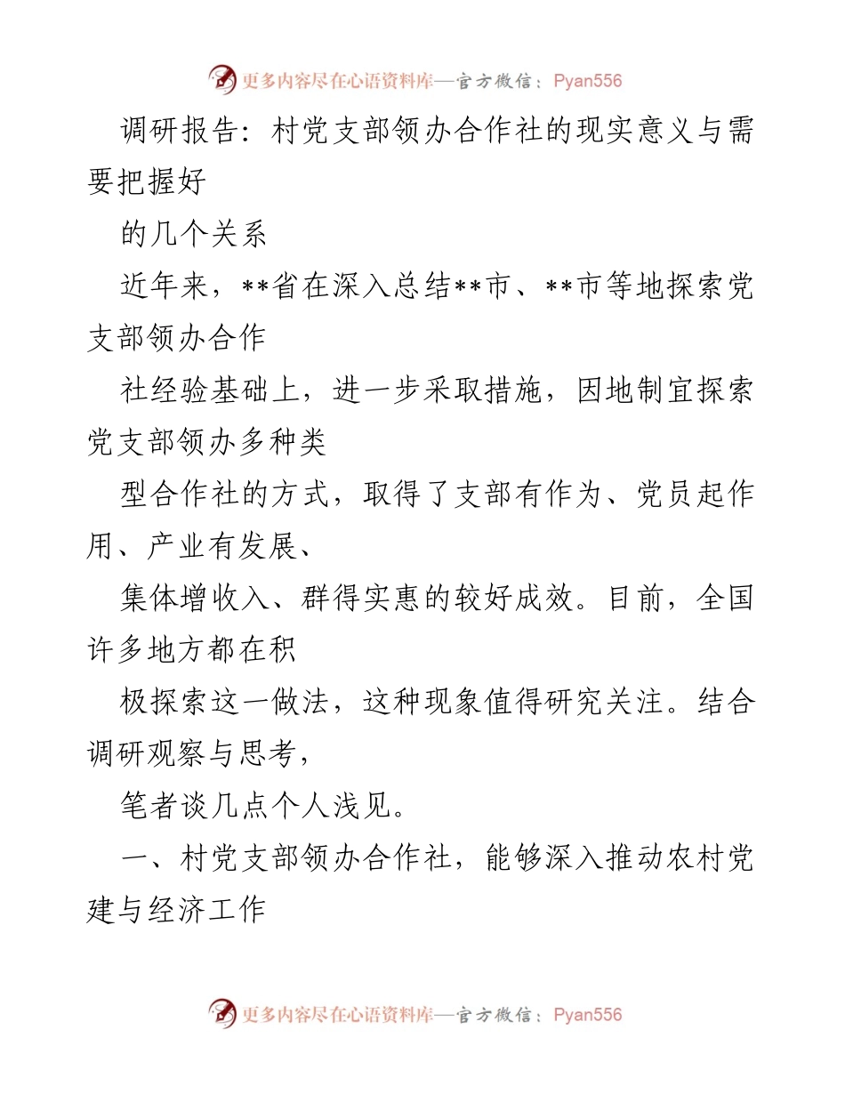 [调研报告] 村党支部与合作社 - 村党支部领办合作社的现实意义与发展策略.docx_第1页