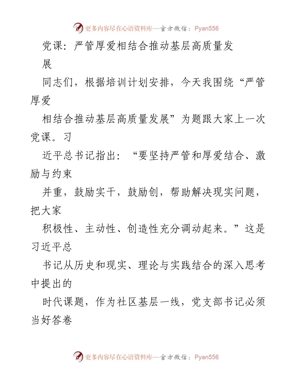 [党课] 基层党建 - 严管厚爱相结合推动基层高质量发展.docx_第1页