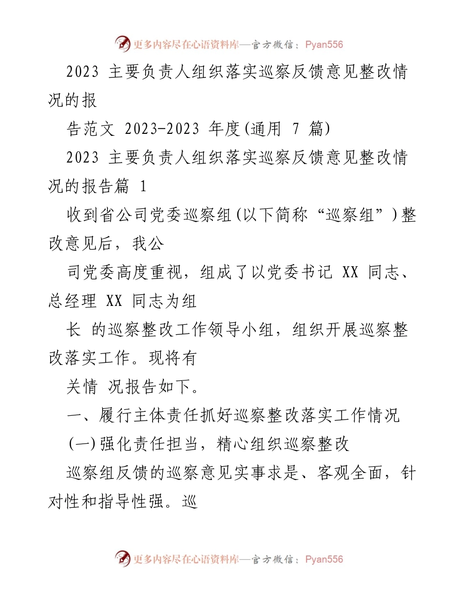 [报告] 巡察整改 - 2023年巡察反馈意见整改情况总结报告.docx_第1页