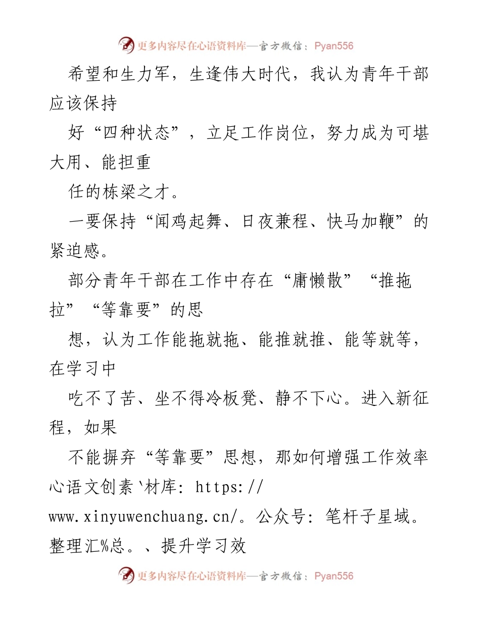 [材料] 机关单位研讨会 - 解放思想与青年干部效率提升的探讨.docx_第2页