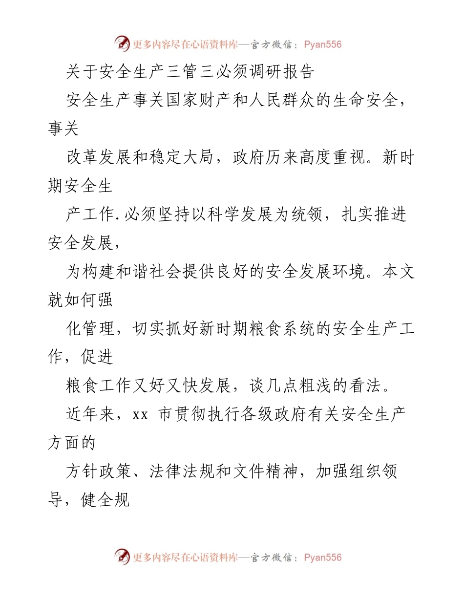 [调研报告] 安全生产 - 加强粮食系统安全生产管理的建议.docx_第1页