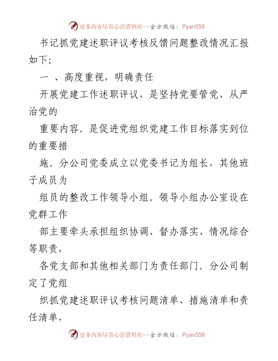[报告] 党组织书记述职评议 - 益阳分公司党建述职评议考核反馈问题整改情况报告.docx_第2页