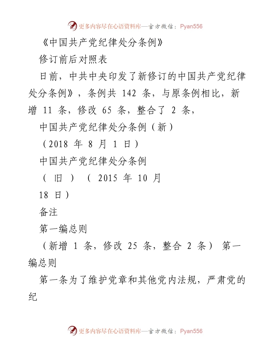 [调研报告] 党内法规 - 《中国共产党纪律处分条例》修订对照分析.docx_第1页