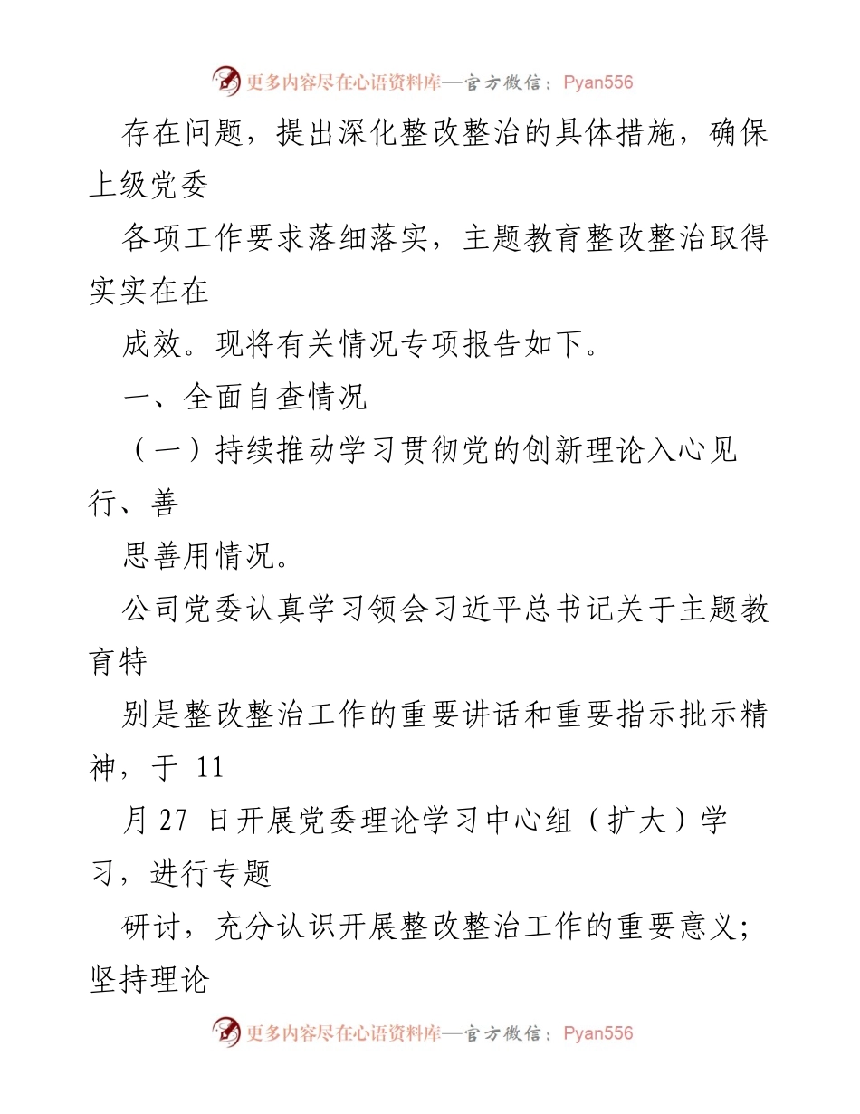 [调研报告] 公司主题教育整改落实 - 2023年公司主题教育整改落实情况专项自查报告.docx_第2页