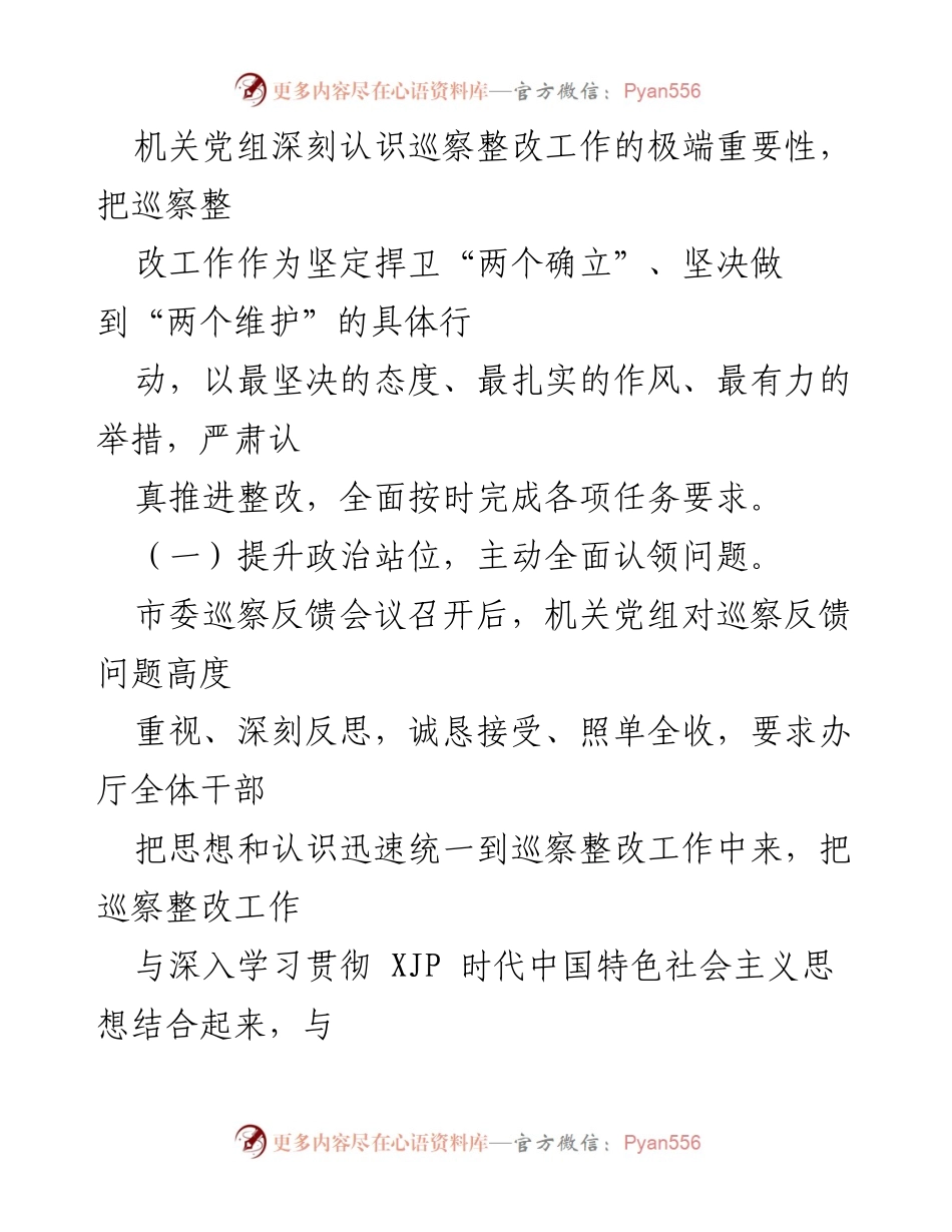 [报告] 巡察整改 - 市人民政府机关党组巡察整改进展情况报告.docx_第2页