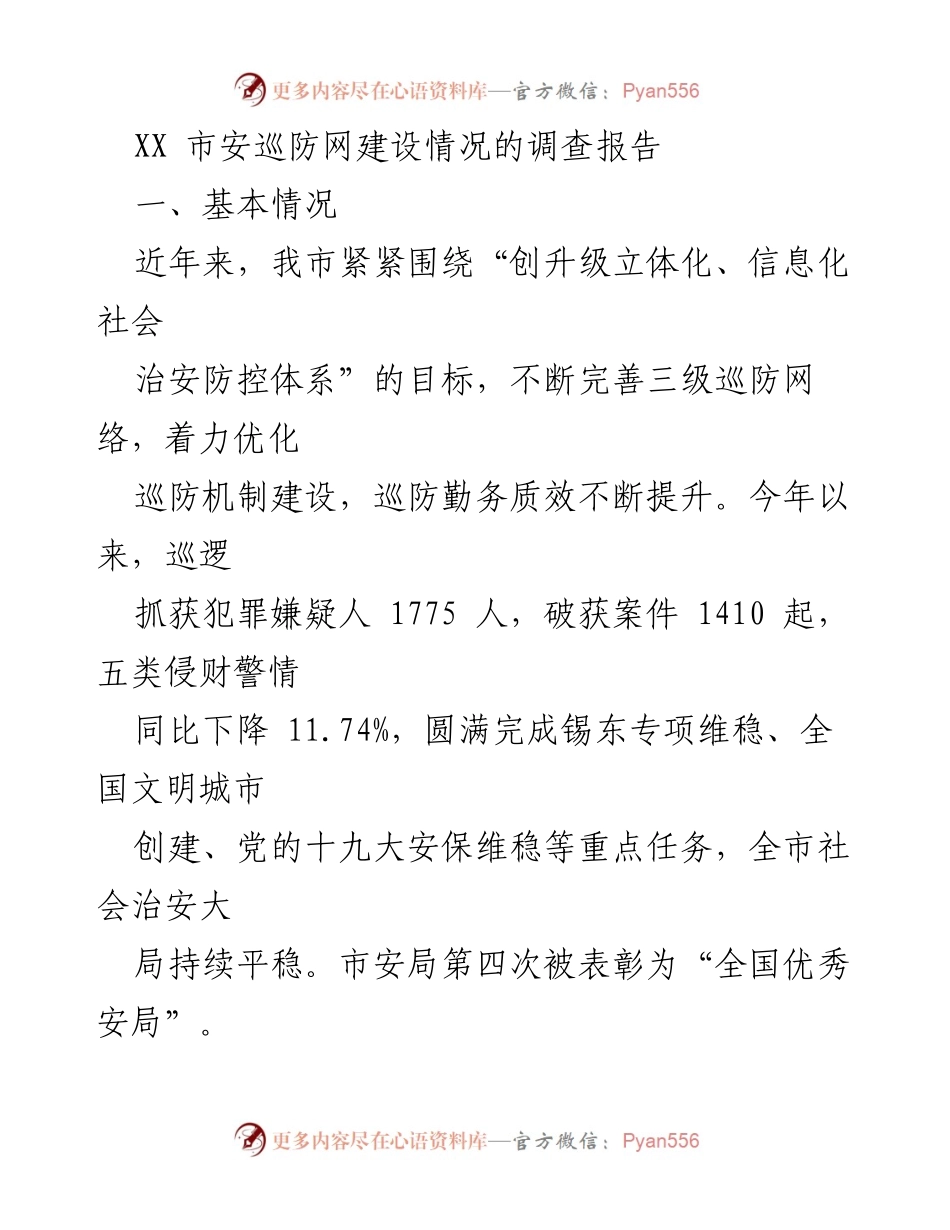 [调研报告] 安全巡防 - XX市安巡防网建设情况调查报告.docx_第1页