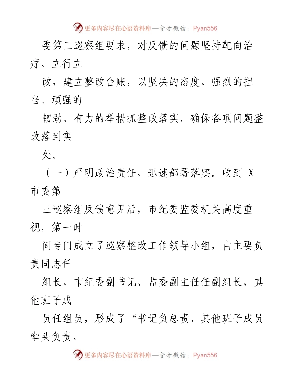 [报告] 巡察整改 - X市纪委监委机关巡察整改进展情况报告.docx_第2页