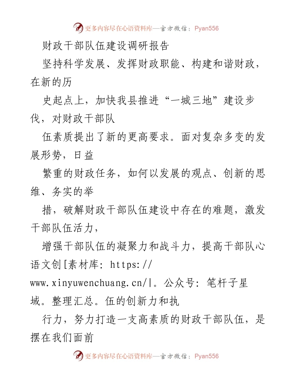 [调研报告] 财政干部队伍建设 - 加强财政干部队伍建设，提升素质与能力.docx_第1页