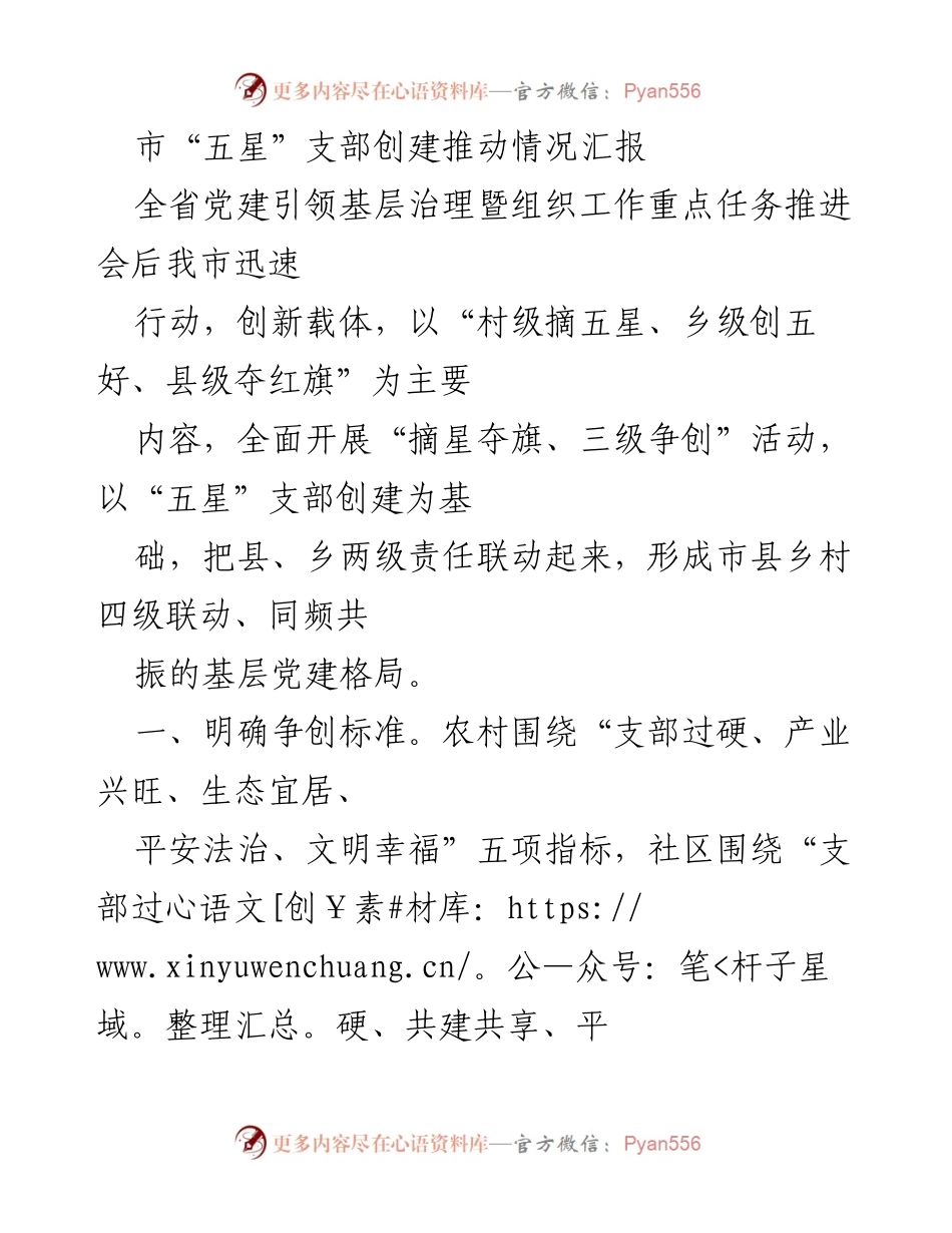 [调研报告] 党建工作推进会 - 市“五星”支部创建及评定办法汇报.docx_第1页
