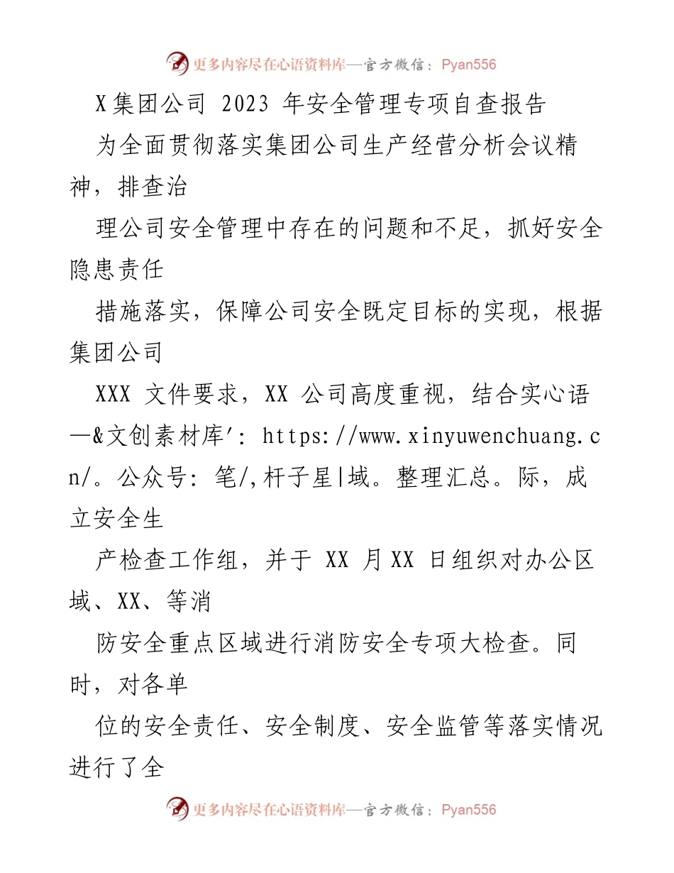 [调研报告] 安全管理 - 2023年安全管理专项自查总结报告.docx_第1页