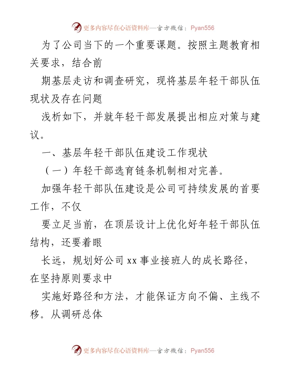 [调研报告] 国企年轻干部队伍建设 - 某国企基层年轻干部队伍现状及发展对策分析.docx_第2页
