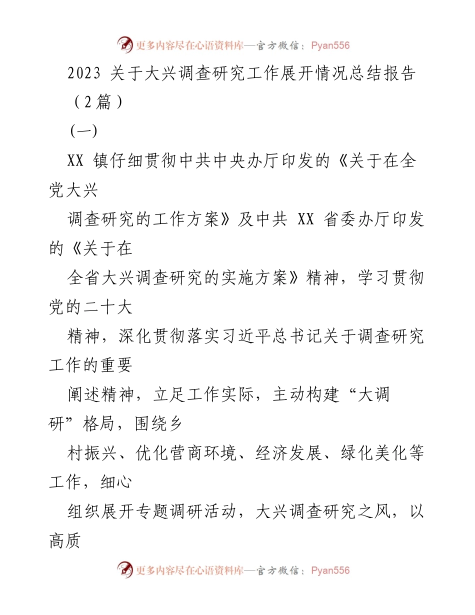 [调研报告] 大兴镇 - 2023年大兴调查研究工作总结报告.docx_第1页