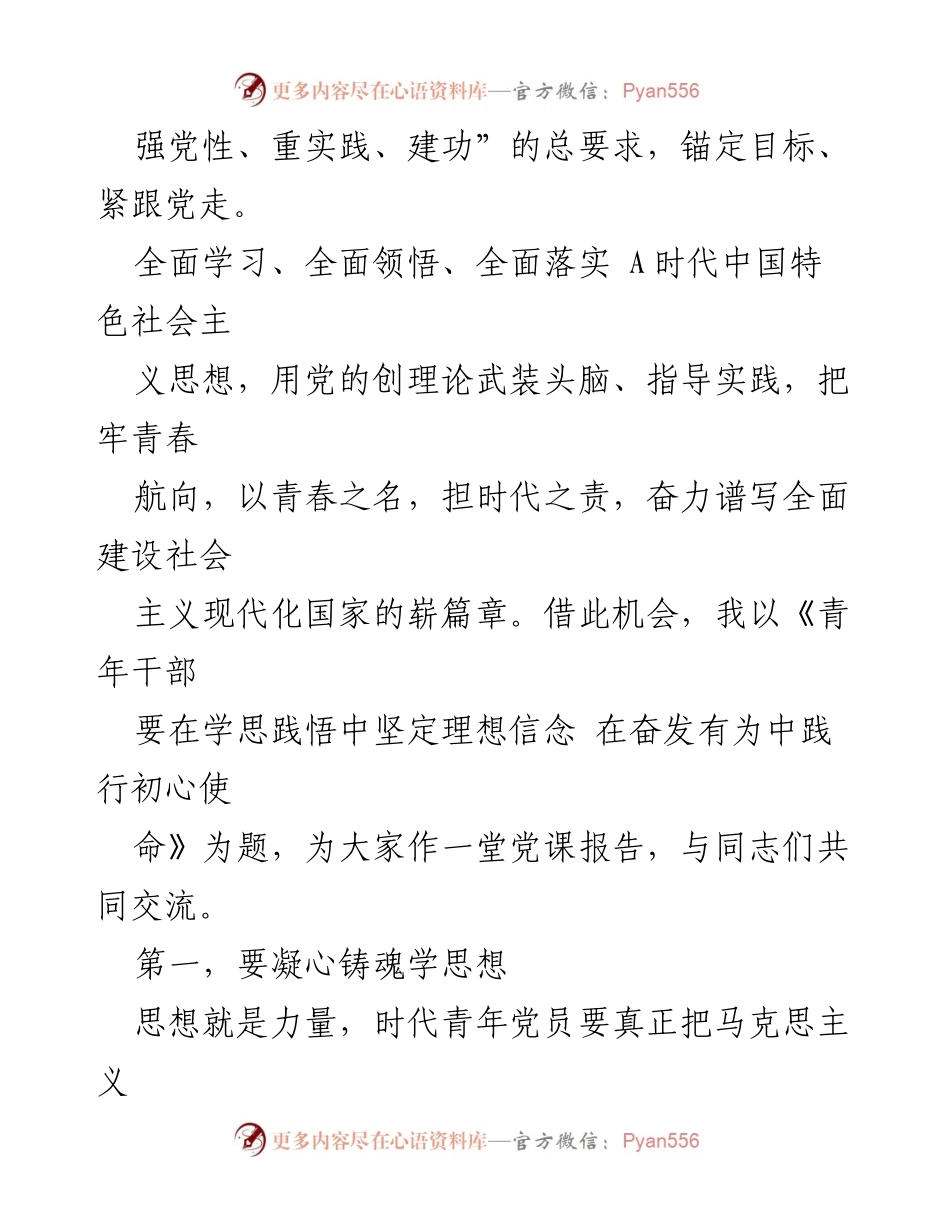 [党课] 青年干部培训 - 青年干部在学思践悟中坚定理想信念.docx_第2页