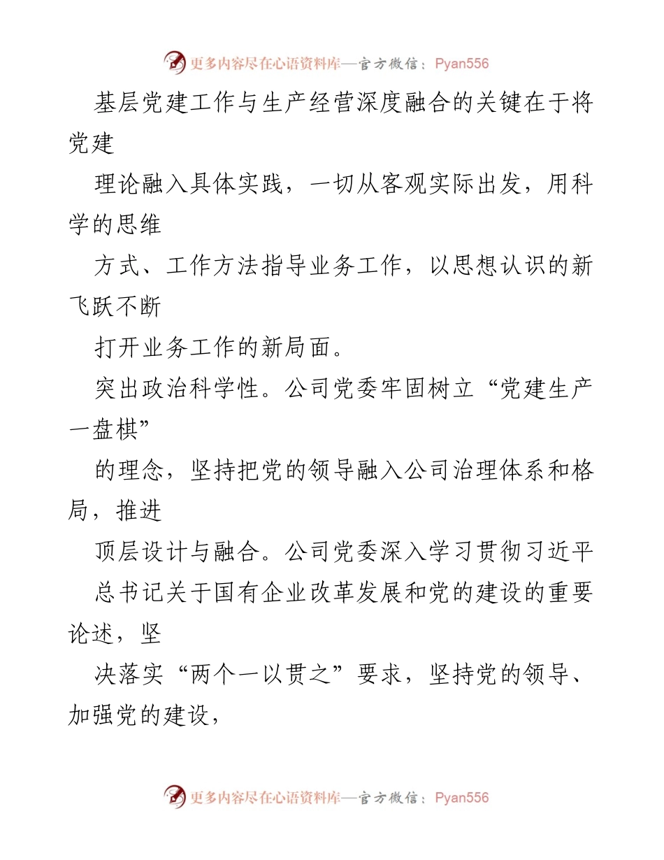 [材料] 公司会议 - 深度融合：XX公司党建工作与生产经营的实践经验总结.docx_第2页