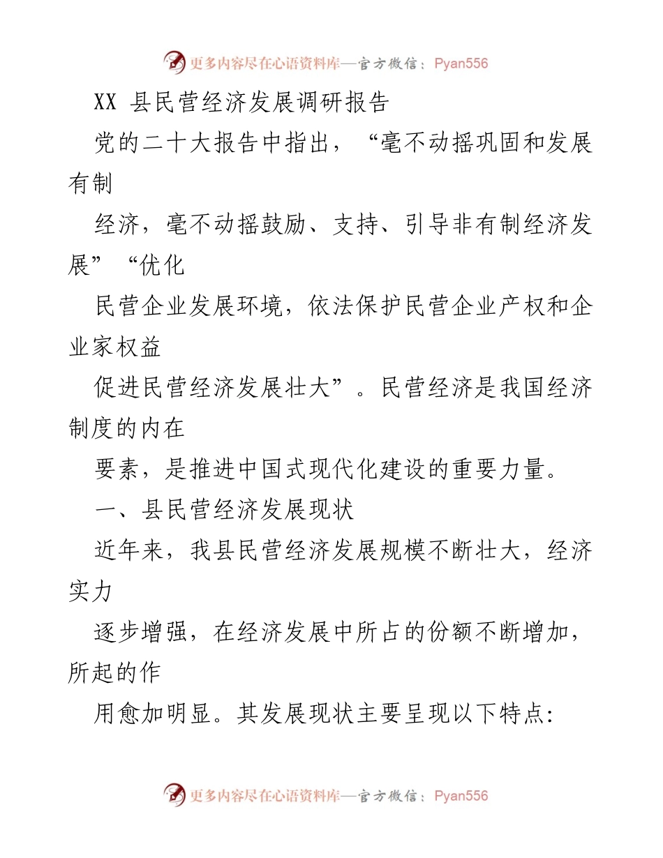 [调研报告] XX县民营经济发展 - XX县民营经济发展现状及其贡献分析.docx_第1页