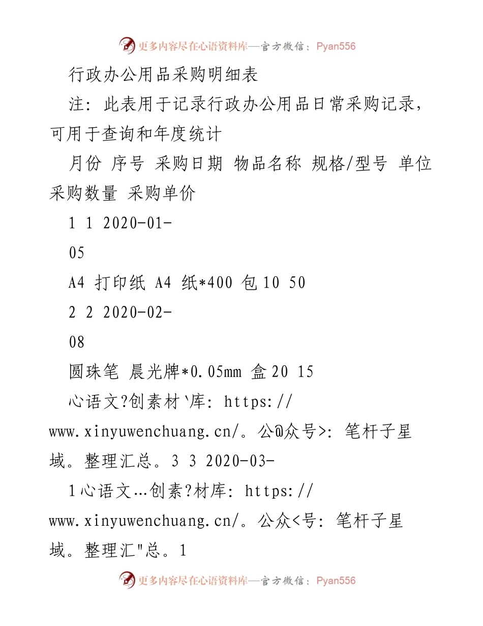 [采购记录] 行政办公 - 行政办公用品采购明细表.docx_第1页