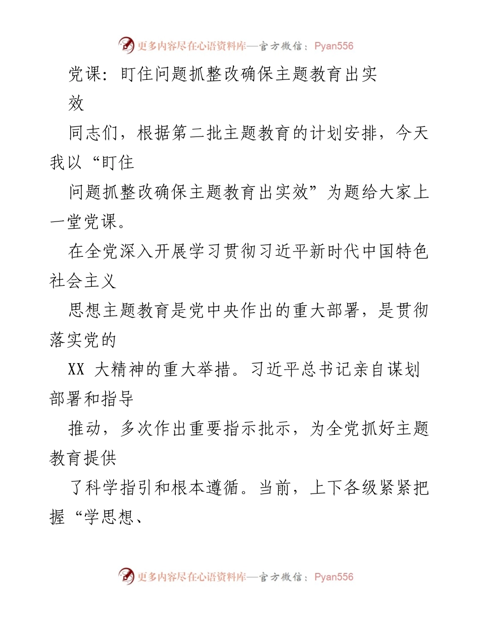 [党课] 主题教育 - 确保主题教育实效的整改策略.docx_第1页